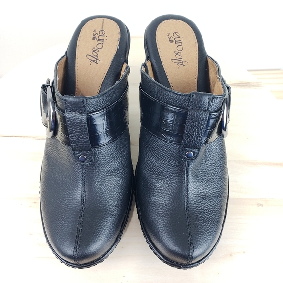 Euro Soft by Sofft Caralee Black Leather Heeled Mule Clogs Size 7M Comfort - Picture 7 of 16